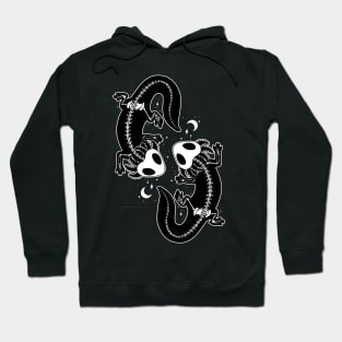 Pair of black skeleton axolotls dancing in the night Hoodie